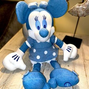 Disney Store Exclusive Blue Denim Minnie Mouse Plush 17” Tall